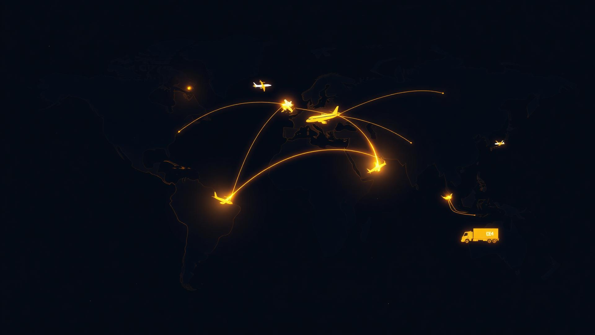 Global trade routes across the world map
